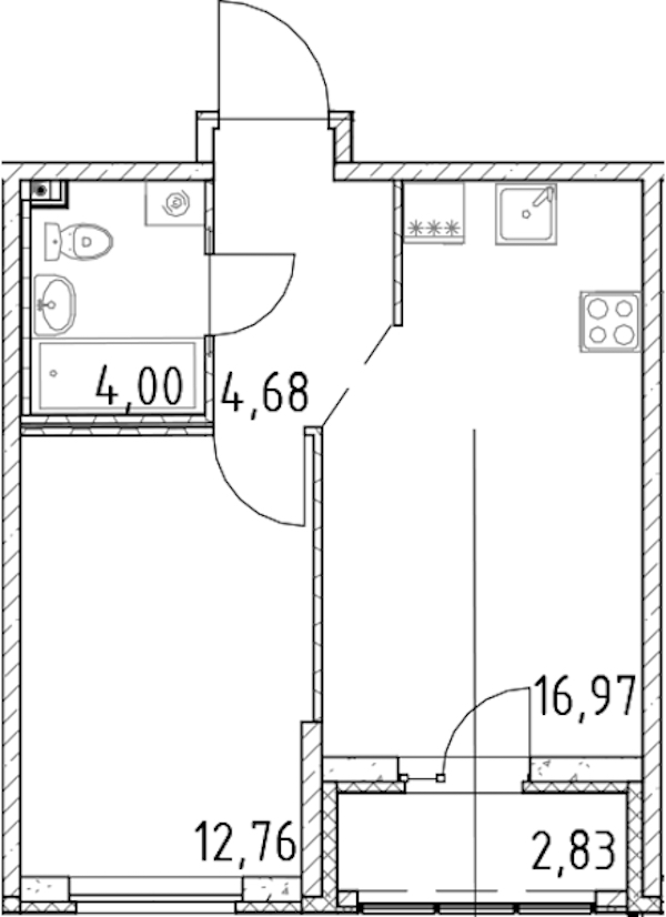 1-комнатная квартира 38.41 м², 11/23 эт., ЖК «Город Первых»
